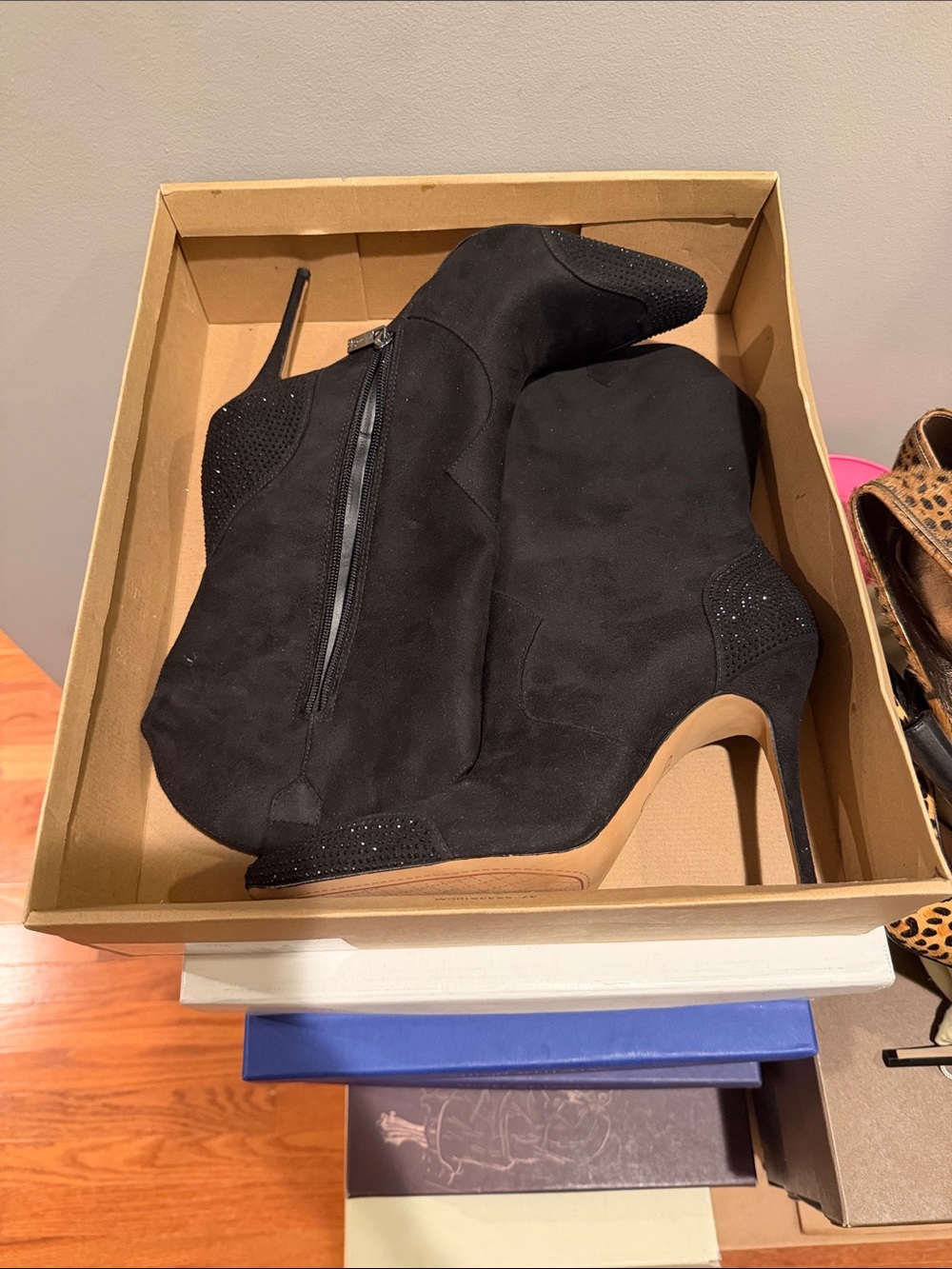 Jessica Simpson Black Suede Stiletto Ankle Booties with Side Zip